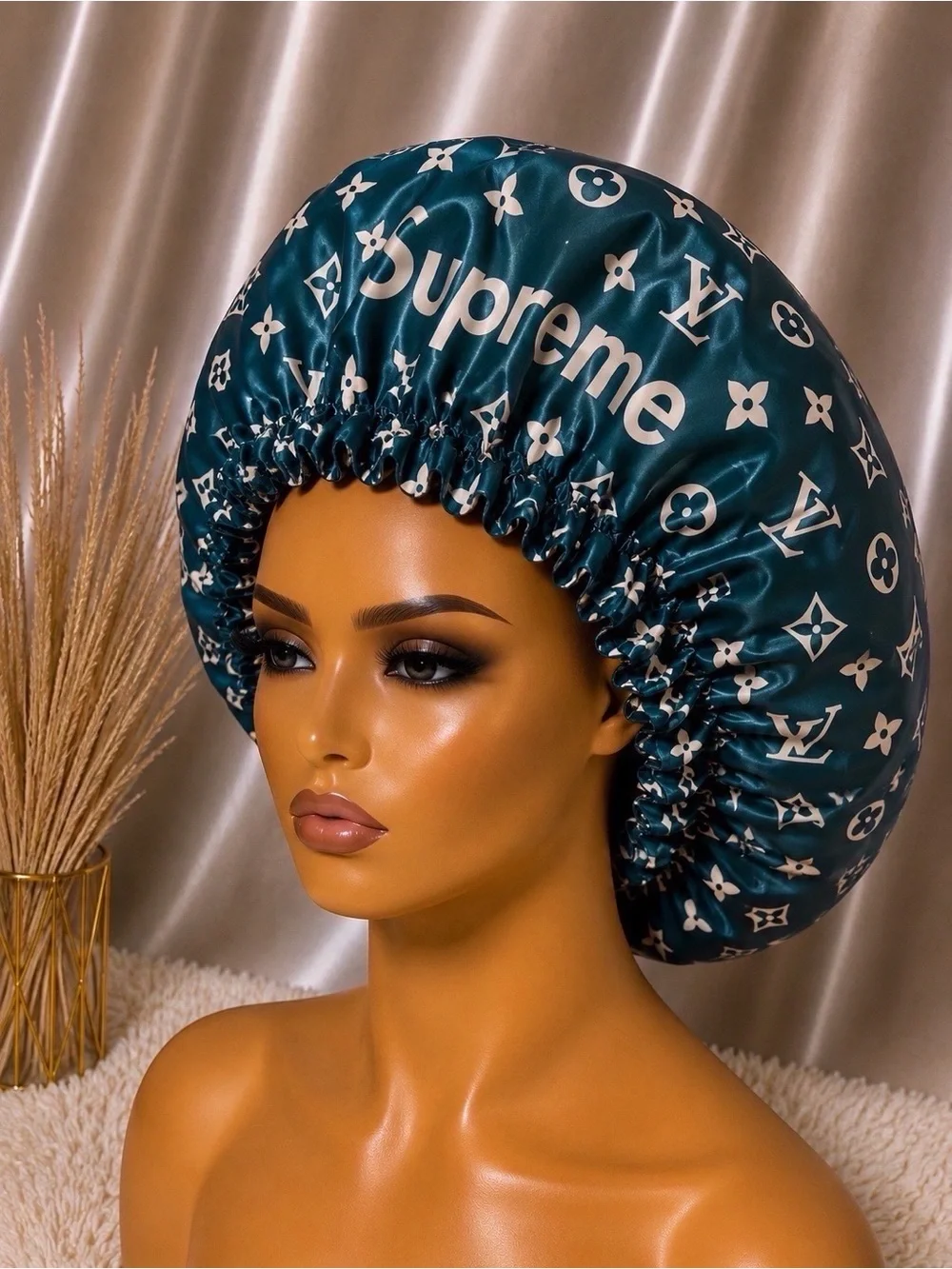Supreme Teal Floral Print Satin Bonnet